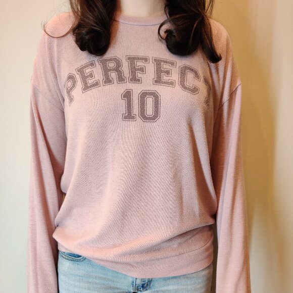 Forever 21 Medium Pink & Burgundy 'Perfect 10' Sweatshirt Lounge Top - Picture 1 of 5
